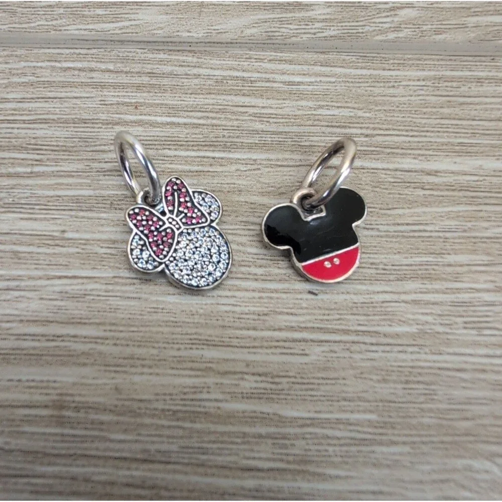 Lot Of 2 PANDORA 925 Sterling Silver Disney Mini Charm Pendants Mickey & Minnie
